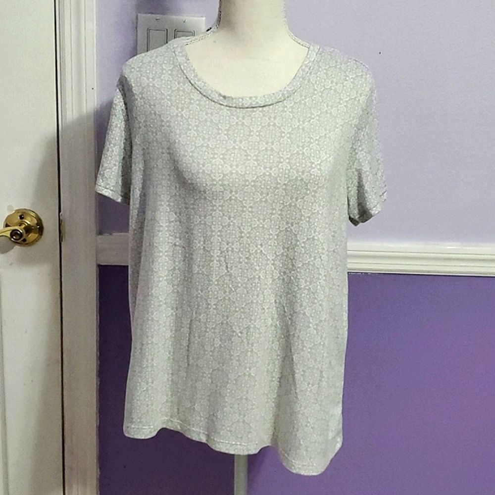 Rene Rofe Gray Boho Medallion Super Soft Short Sleeve Sleep Pajama Tee L